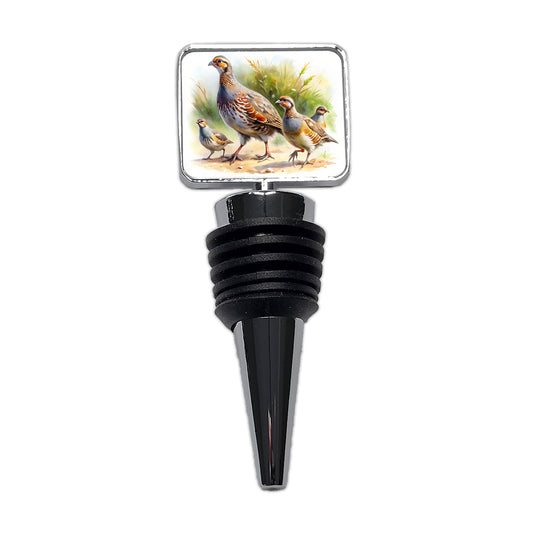 Family Of Partridges Running Watercolor Wine Bottle Stopper