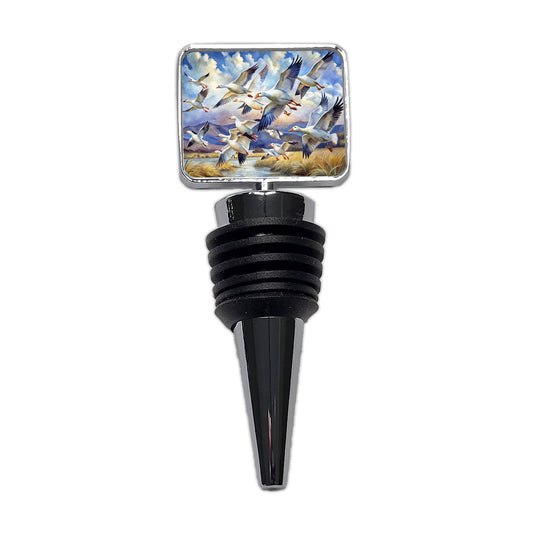 Flock Of Snow Geese In Flight Watercolor Wine Bottle Stopper