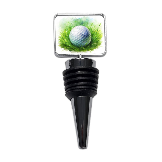 Golf Ball On Grass Watercolor Wine Bottle Stopper