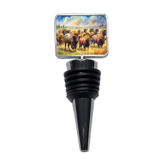 Herd Of Buffalo Bison On The Prairie Watercolor Wine Bottle Stopper