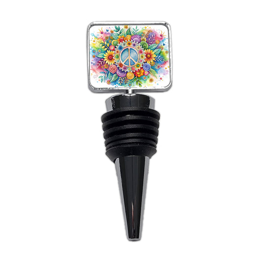 Hippie Peace Symbol Watercolor Wine Bottle Stopper