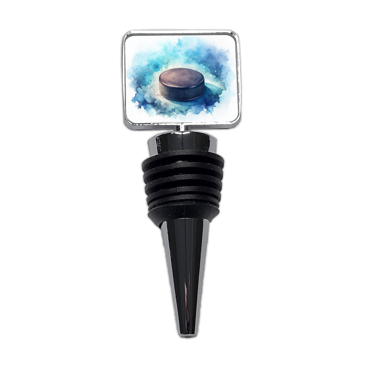 Hockey Puck On Ice Watercolor Wine Bottle Stopper