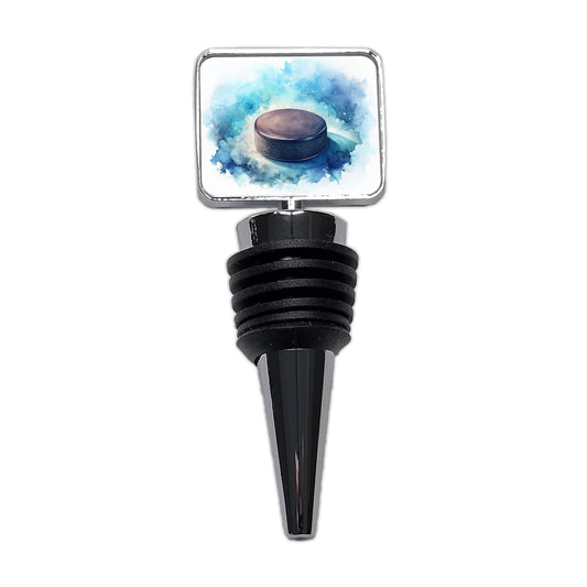 Hockey Puck On Ice Watercolor Wine Bottle Stopper