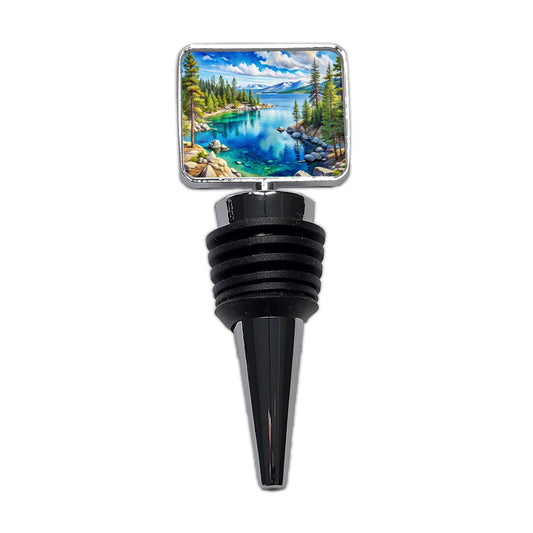 Lake Tahoe California Watercolor Wine Bottle Stopper