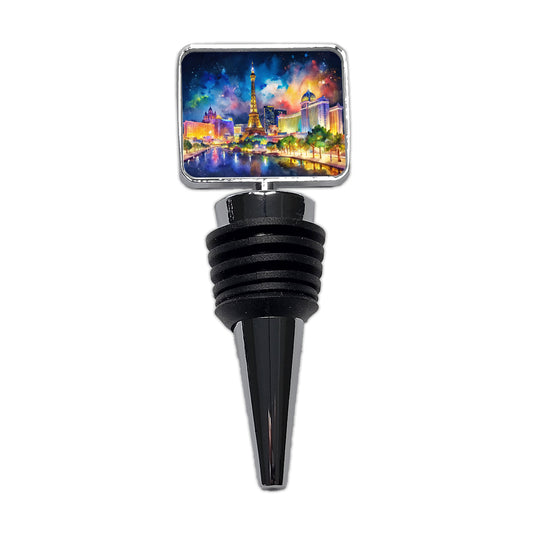 Las Vegas Strip At Night Watercolor Wine Bottle Stopper