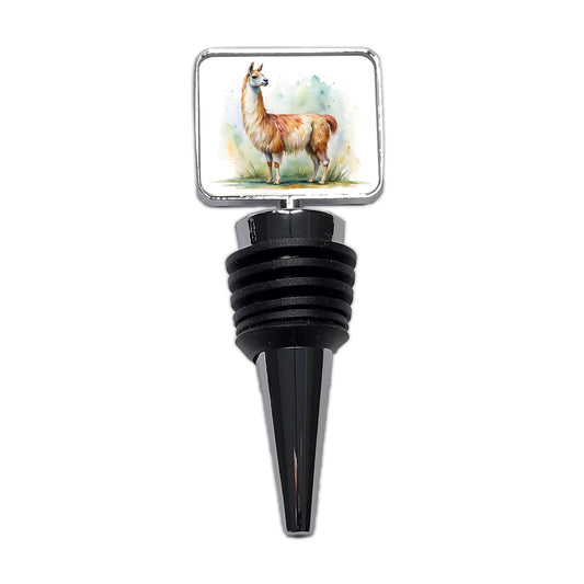Llama Standing Watercolor Wine Bottle Stopper