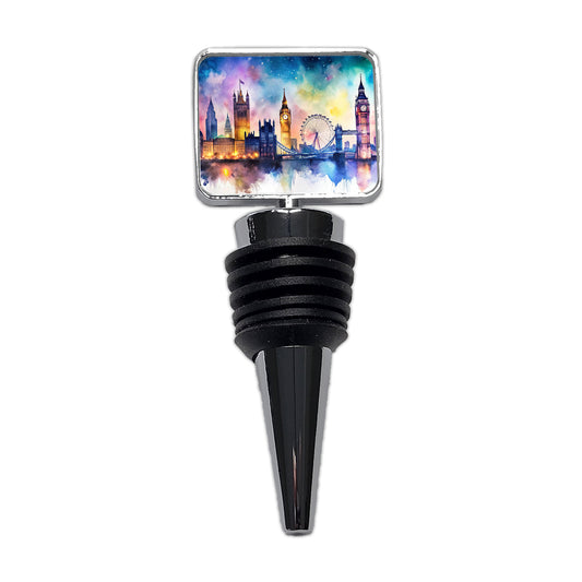 London Skyline At Night Scene Watercolor Wine Bottle Stopper