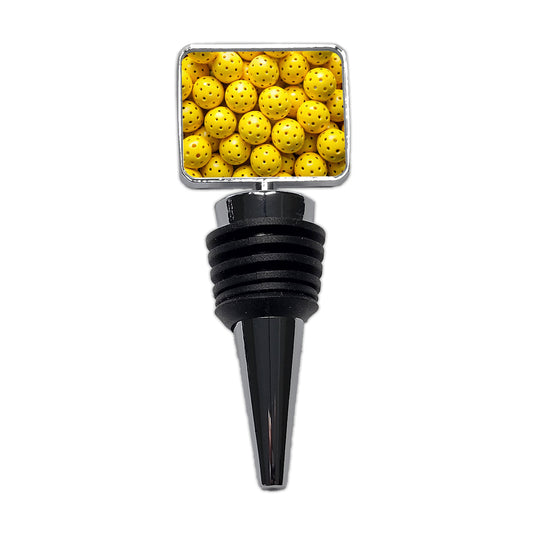 Lots Of Yellow Pickleball Balls Wine Bottle Stopper