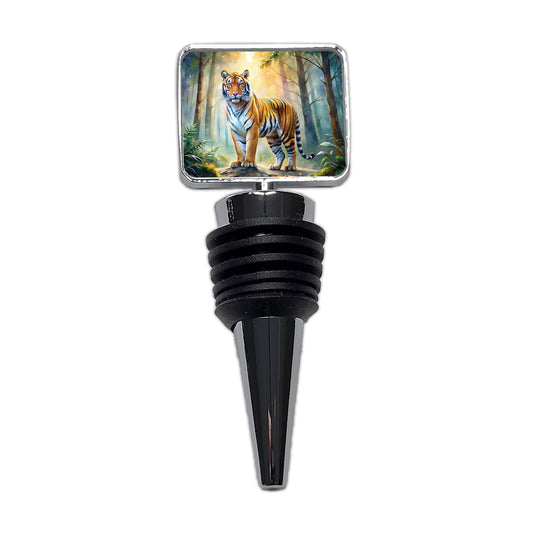 Majestic Tiger Standing In Forest Watercolor Wine Bottle Stopper