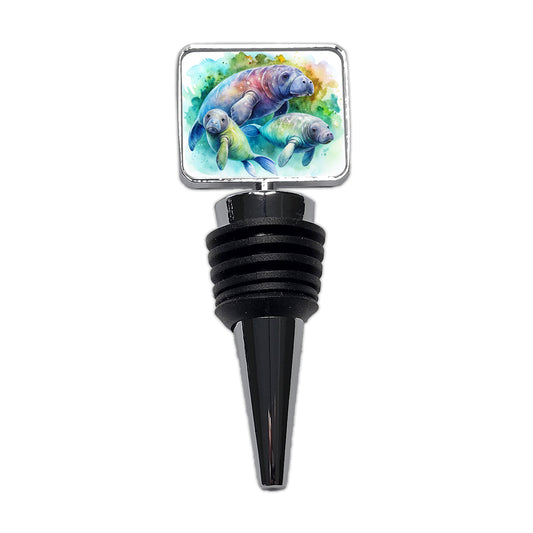 Manatees Family Watercolor Wine Bottle Stopper