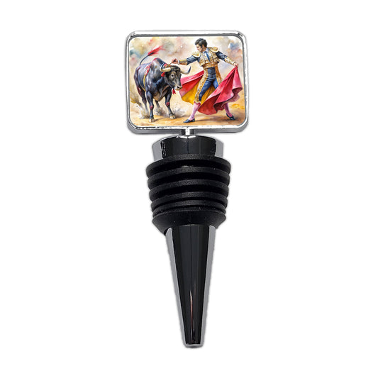 Matador And Bull Fighting In Ring Watercolor Wine Bottle Stopper