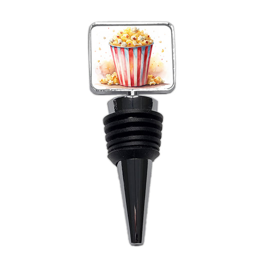Movie Theater Popcorn Bucket Watercolor Wine Bottle Stopper