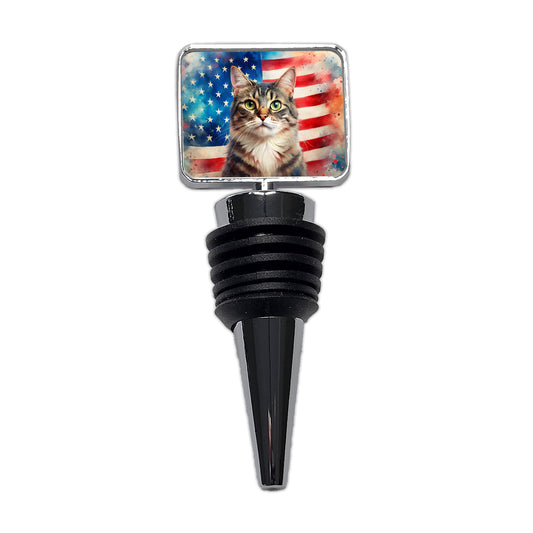 Patriotic Cat Watercolor American Flag Background Wine Bottle Stopper