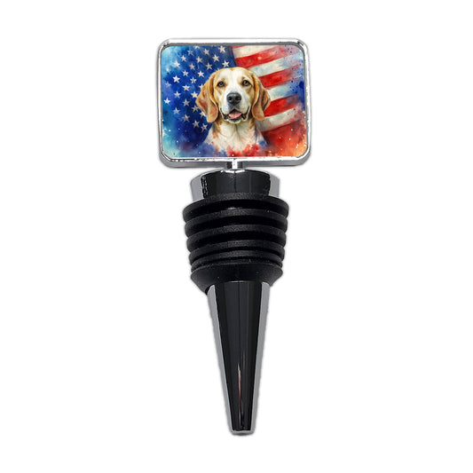 Patriotic Dog Watercolor American Flag Background Wine Bottle Stopper