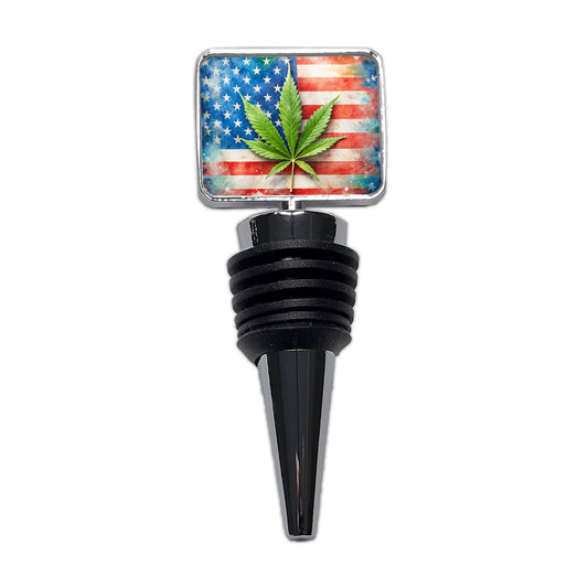 Patriotic Marijuana Leaf on American Flag Background Wine Bottle Stopper