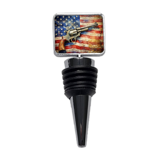 Patriotic Western Revolver With American Flag 2nd Amendment Watercolor Wine Bottle Stopper