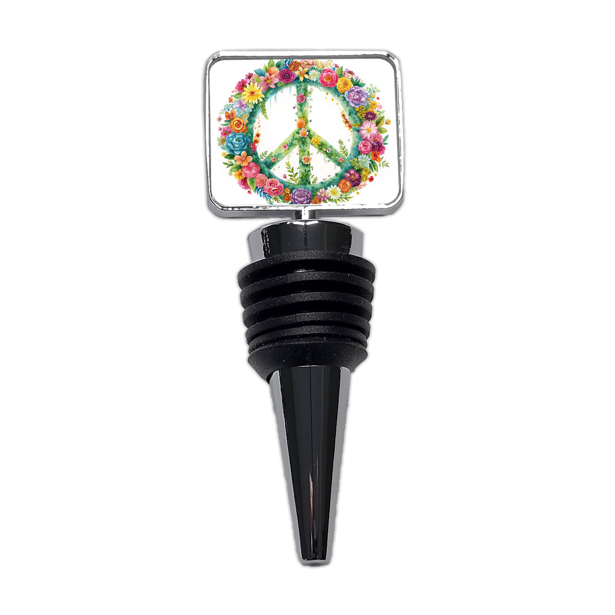 Peace Symbol Floral Watercolor Wine Bottle Stopper