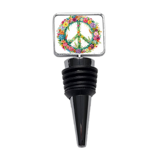 Peace Symbol Floral Watercolor Wine Bottle Stopper