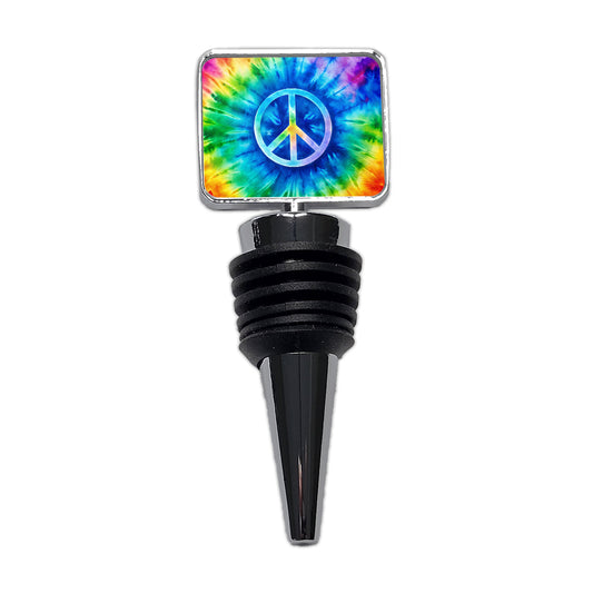 Peace Symbol Rainbow Hippie Tie Dye Background Wine Bottle Stopper