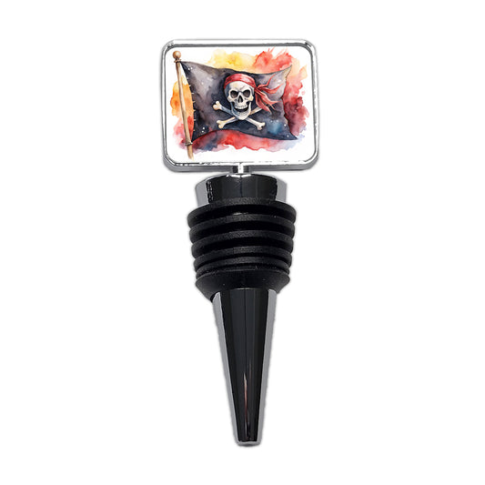 Pirate Jolly Roger Skull Crossbones Flag Watercolor Wine Bottle Stopper