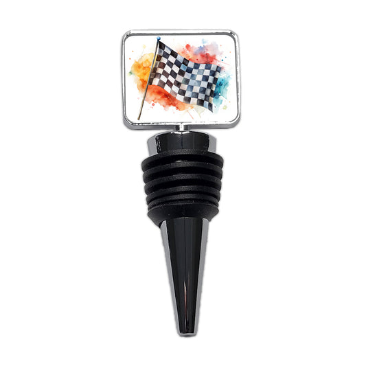 Racing Checkered Flag Watercolor Wine Bottle Stopper