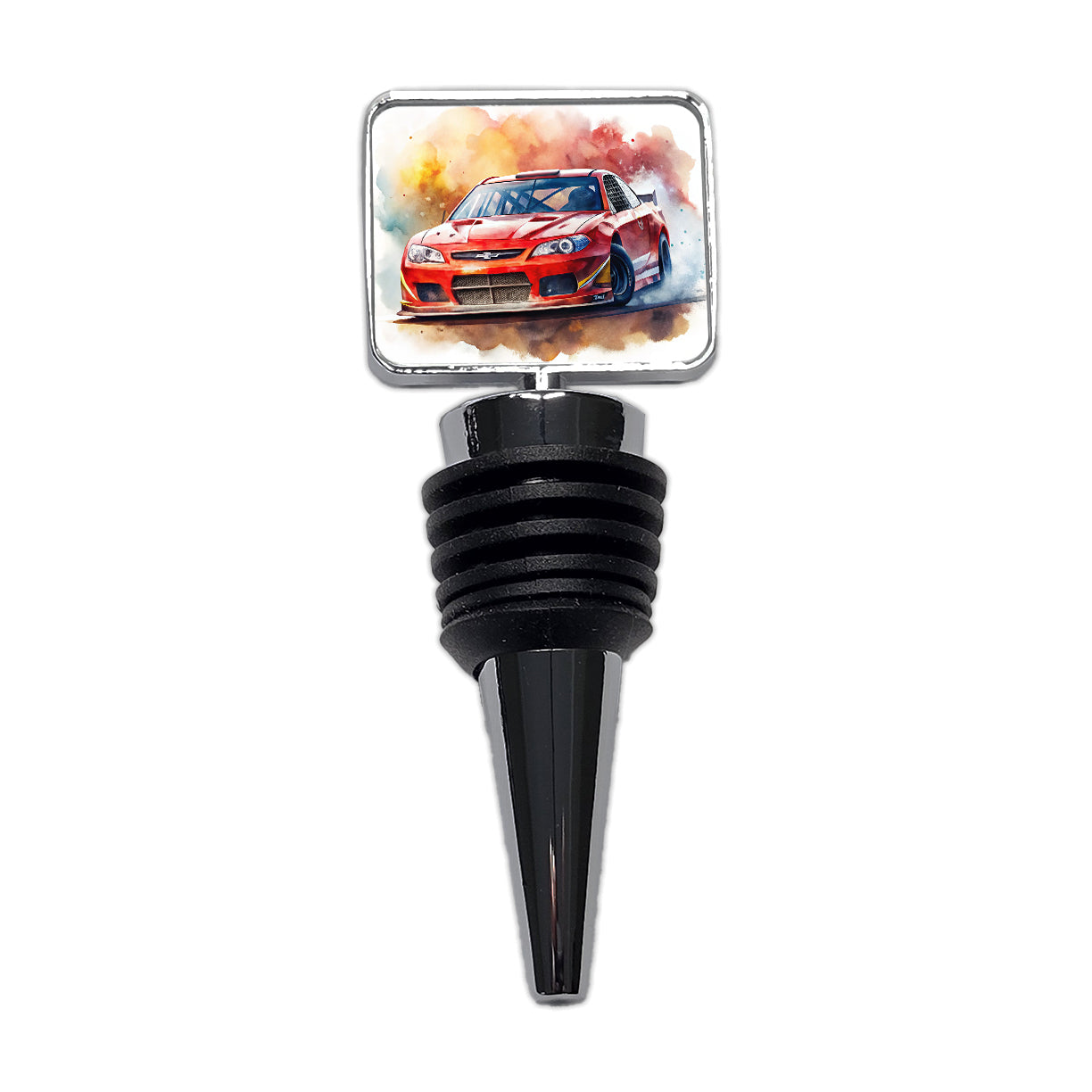Red Stock Racing Car Watercolor Wine Bottle Stopper