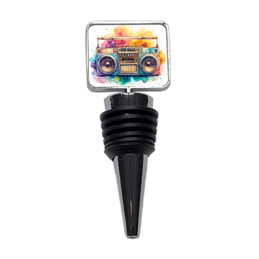 Retro Boom Box Radio Cassette Player Watercolor Wine Bottle Stopper