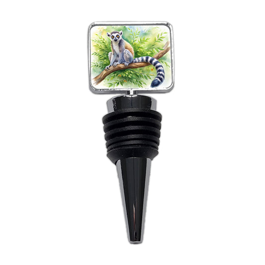 Ring-Tailed Lemur In Tree Watercolor Wine Bottle Stopper