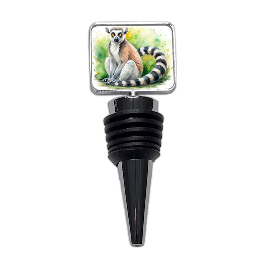 Ring-Tailed Lemur Watercolor Wine Bottle Stopper