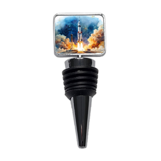 Rocket Spaceship Launch Sci-fi Watercolor Wine Bottle Stopper