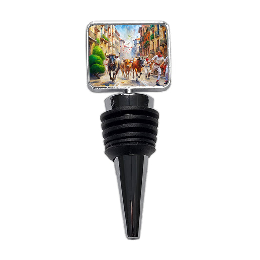 Running of the Bulls in Spain Wine Bottle Stopper