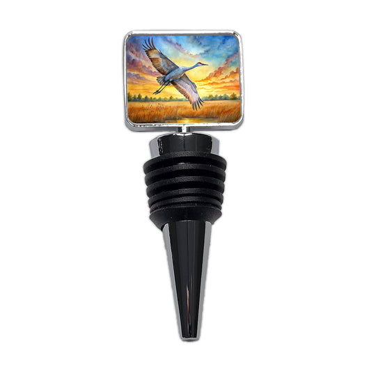 Sandhill Crane In Flight At Sunset Watercolor Wine Bottle Stopper