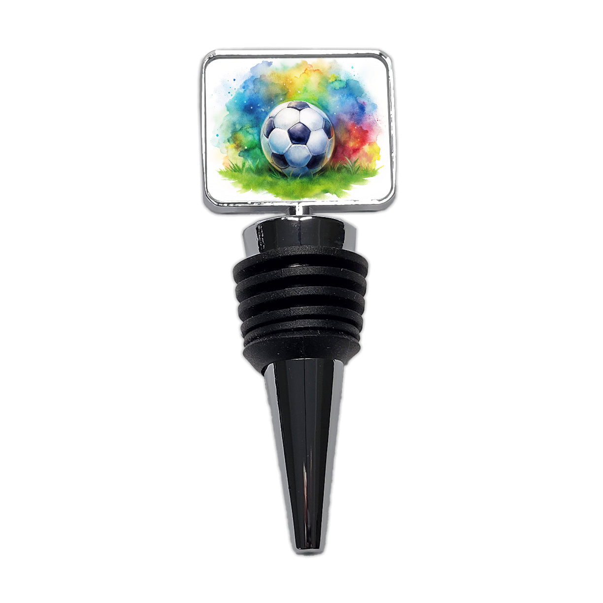 Soccer Ball On Field Watercolor Wine Bottle Stopper