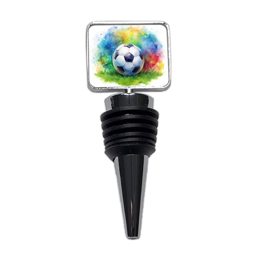 Soccer Ball On Field Watercolor Wine Bottle Stopper
