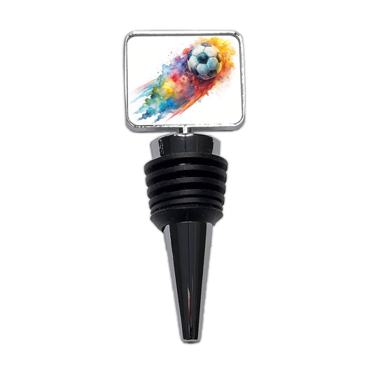 Soccer Ball Rocketing Through The Air Watercolor Wine Bottle Stopper