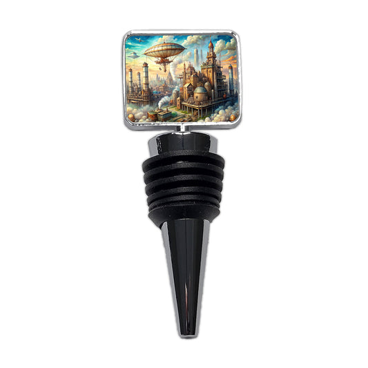 Steampunk City and Airship Fantasy Sci-fi Scene Wine Bottle Stopper