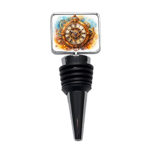 Steampunk Clock Fantasy Sci-fi Watercolor Wine Bottle Stopper
