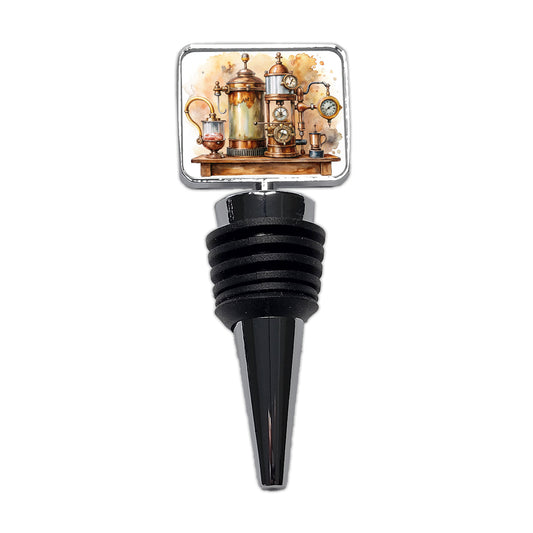 Steampunk Coffee Maker Fantasy Sci-fi Watercolor Wine Bottle Stopper
