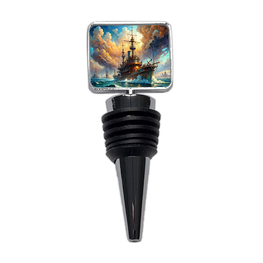 Steampunk Iron Warship Fantasy Sci-fi Watercolor Wine Bottle Stopper