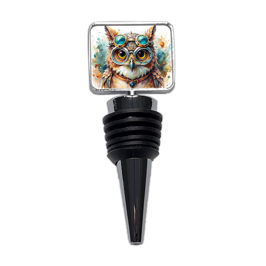 Steampunk Owl With Goggles Fantasy Sci-fi Watercolor Wine Bottle Stopper