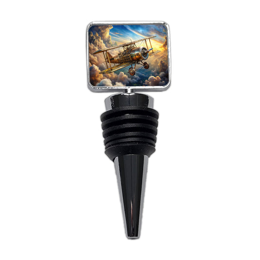 Steampunk Plane Airship in Cloudy Sky Fantasy Sci-fi Wine Bottle Stopper