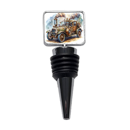 Steampunk Retro Fantasy Sci-fi Car Watercolor Wine Bottle Stopper
