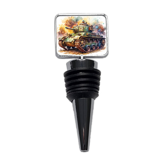 Steampunk Tank Fantasy Sci-fi Watercolor Wine Bottle Stopper
