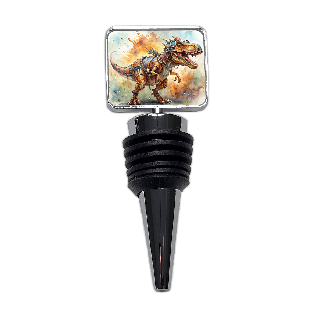 Steampunk T-Rex Dinosaur Fantasy Sci-fi Watercolor Wine Bottle Stopper