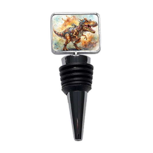 Steampunk T-Rex Dinosaur Fantasy Sci-fi Watercolor Wine Bottle Stopper