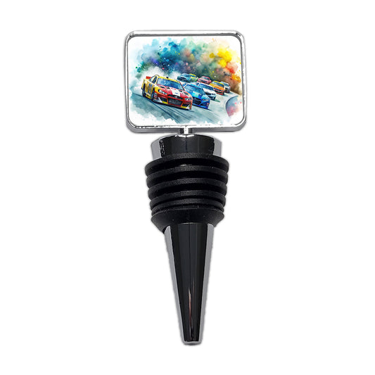 Stock Car Racing Watercolor Wine Bottle Stopper