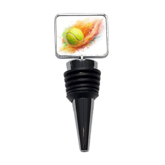 Tennis Ball Rocketing Through The Air Watercolor Wine Bottle Stopper