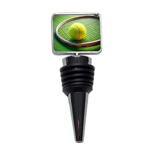 Tennis Racquet and Ball Close-up Wine Bottle Stopper