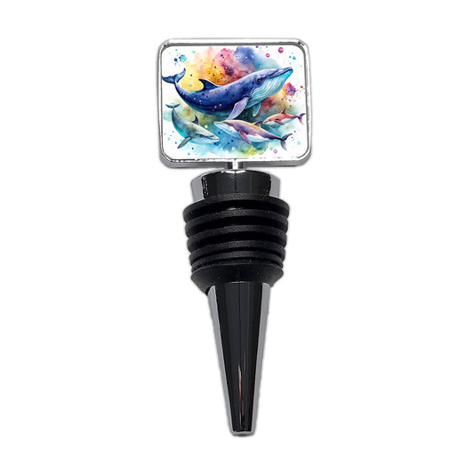 Whales Family Colorful Watercolor Wine Bottle Stopper