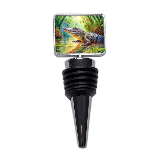 Alligator Crocodile In Swamp Wine Bottle Stopper